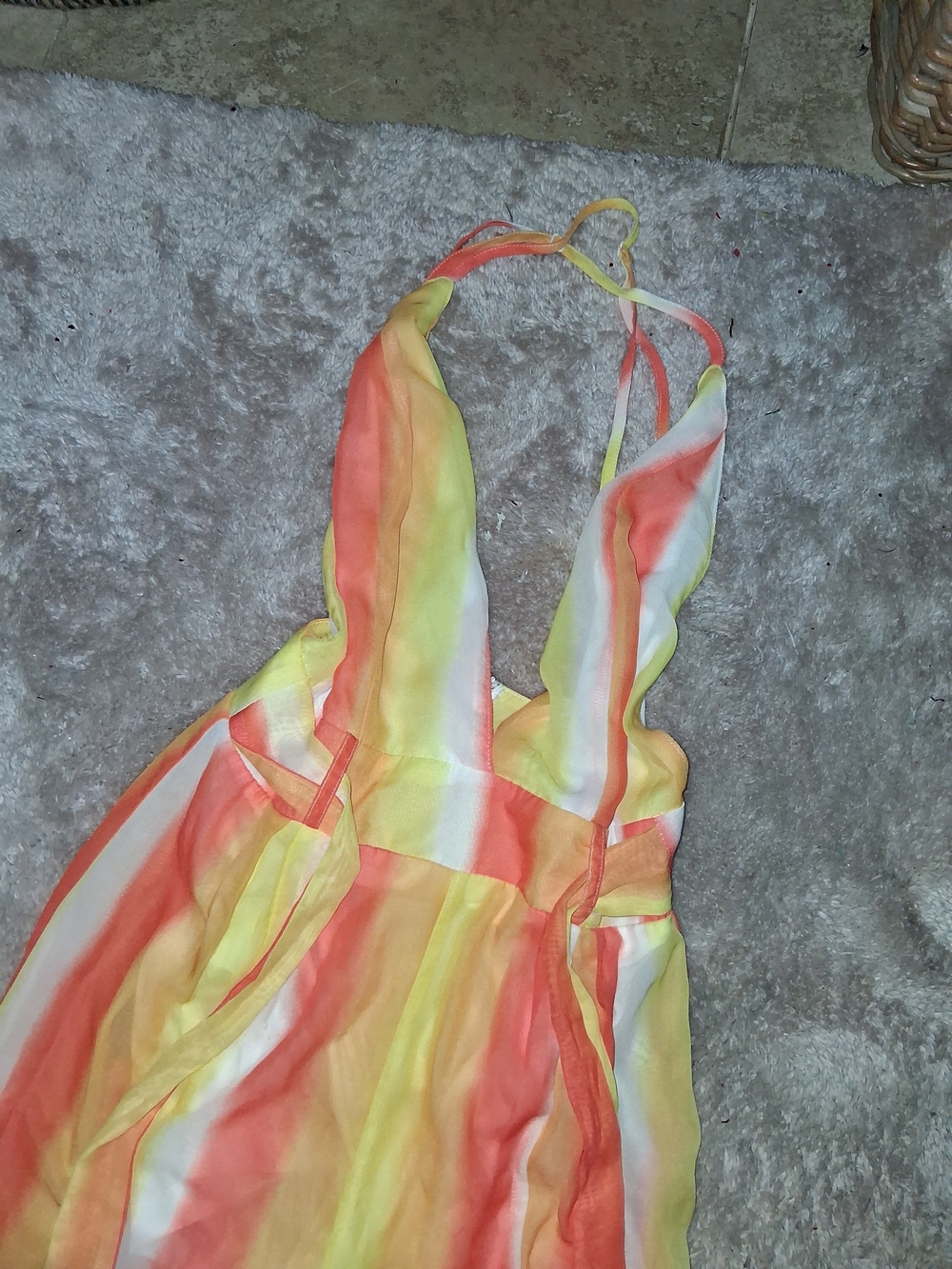 Papaya Striped Halter Jumpsuit in Yellow, Coral & White